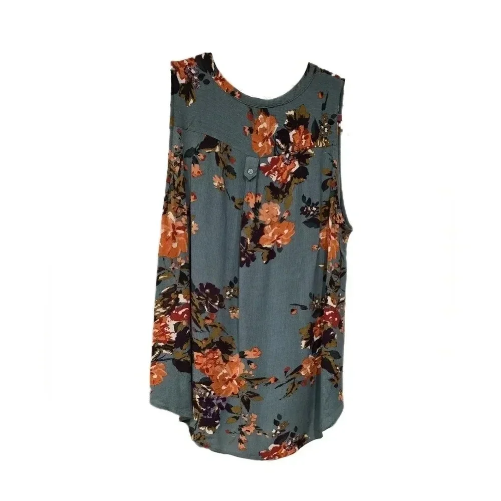 Market & Spruce, Size XXL, Green Floral Sleeveless Blouse - Picture 5 of 10